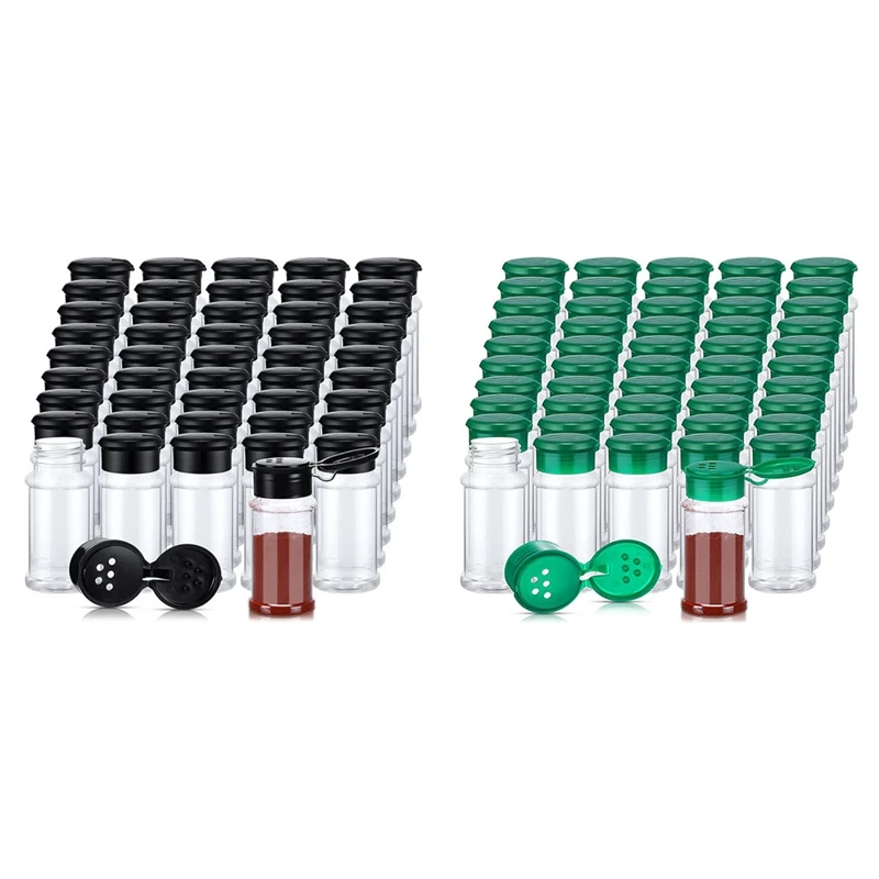 

50Pcs Plastic Spice Jars With Shaker Lids Spice Containers Plastic Spice Bottles Seasoning Shaker Jars 3.3Oz/100Ml