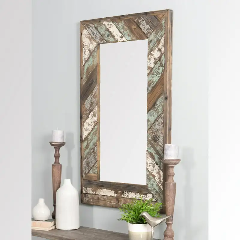 

Gorgeous Hand Crafted Multi-colored Wood Slat Wall Mirror with Natural Distressed Beauty, 43" x 26" -Unparalleled Beauty at Its