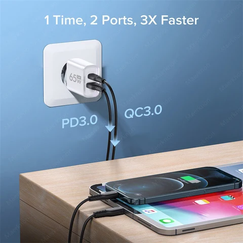 Быстрое зарядное устройство USB 65 Вт PD Type C, быстрое зарядное устройство для телефона, адаптер с вилкой европейского/американского стандарта для iPhone, Xiaomi, Samsung, Huawei, USB C, настенное зарядное устройство