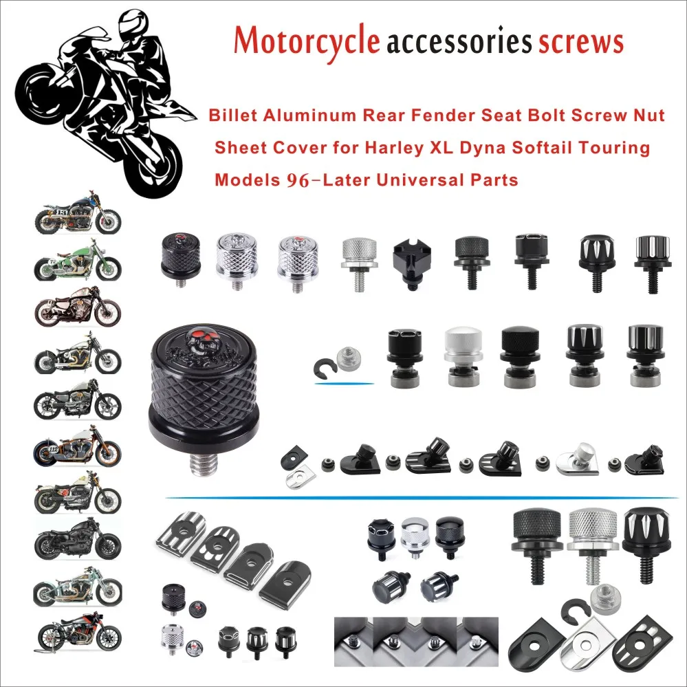 

Billet Aluminum Rear Fender Seat Bolt Screw Nut Tab Cover For Harley XL Dyna Softail Touring Models 96-Later Universal Parts