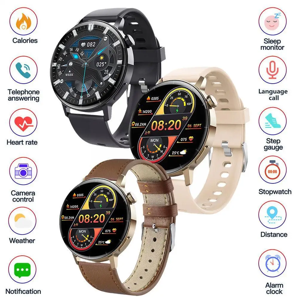 

F22R Smart Watch Silica Gel / Leather Strap Blood Glucose Sport Women Rate Bracelet Waterproof Men Heart Temperature Monito H8Q1
