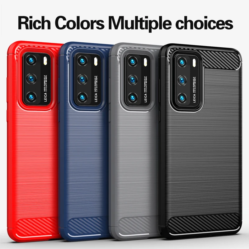 For Huawei P40 Pro TPU Silicone Shockproof Cover Carbon Fiber Brushed Texture Case For Huawei P50 P40 P30 P20 Pro Lite E Covers