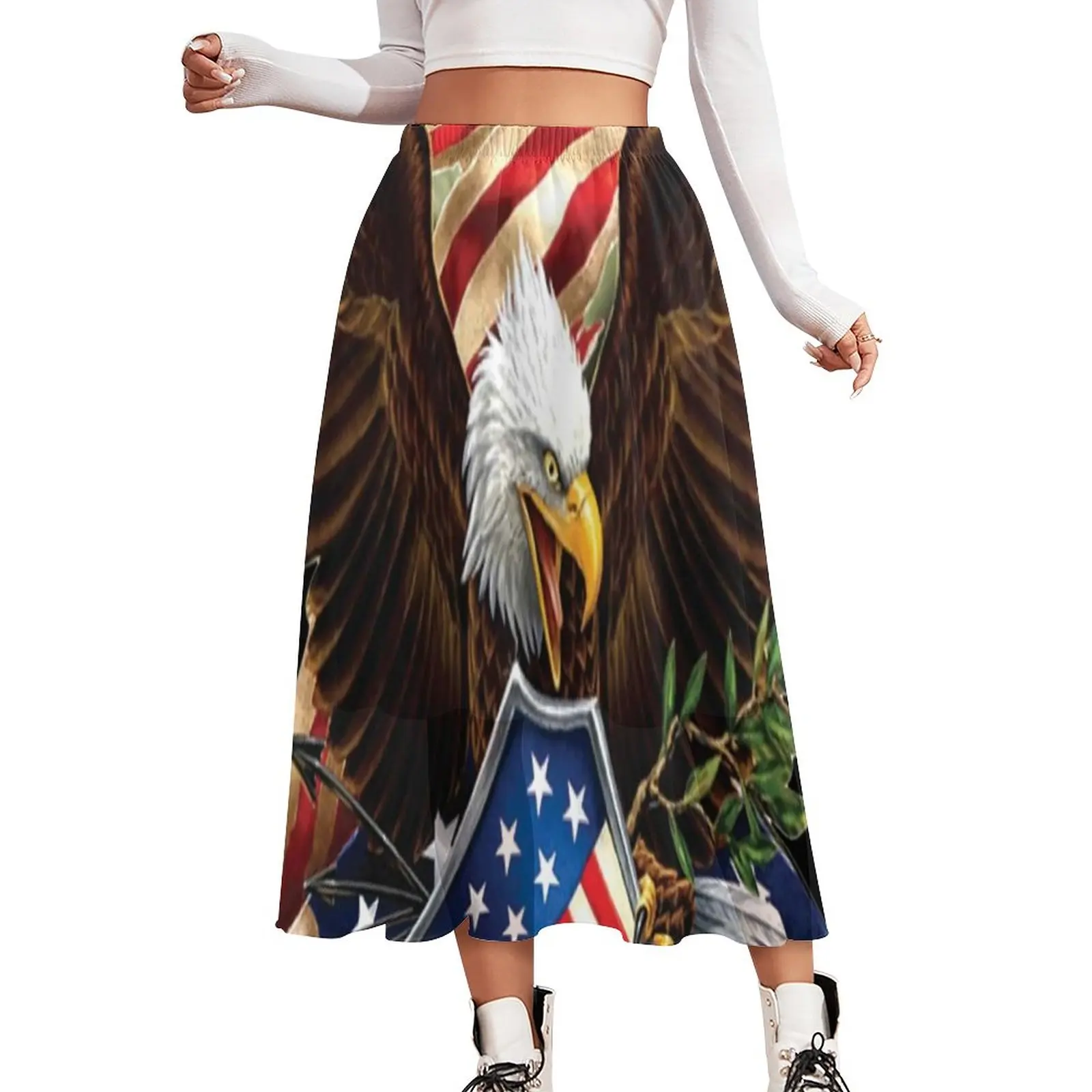 

Majestic American Bald Eagle Skirt Patriotic USA Flag Modern Long Skirts Chiffon Print Oversize Street Fashion A-line Skirt