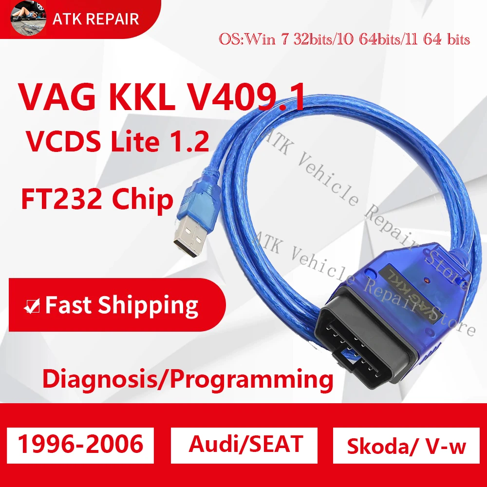 VAG KKL 409 Fiat Ecuscan с FT232RQ/CH340 линия подключения ABS V-w Au-di диагностическая OBD2 кабель