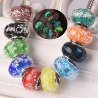 5pcs 14mm 15mm rondelle luminous handmade murano lampwork glass european charms big hole beads for bracelet jewelry making