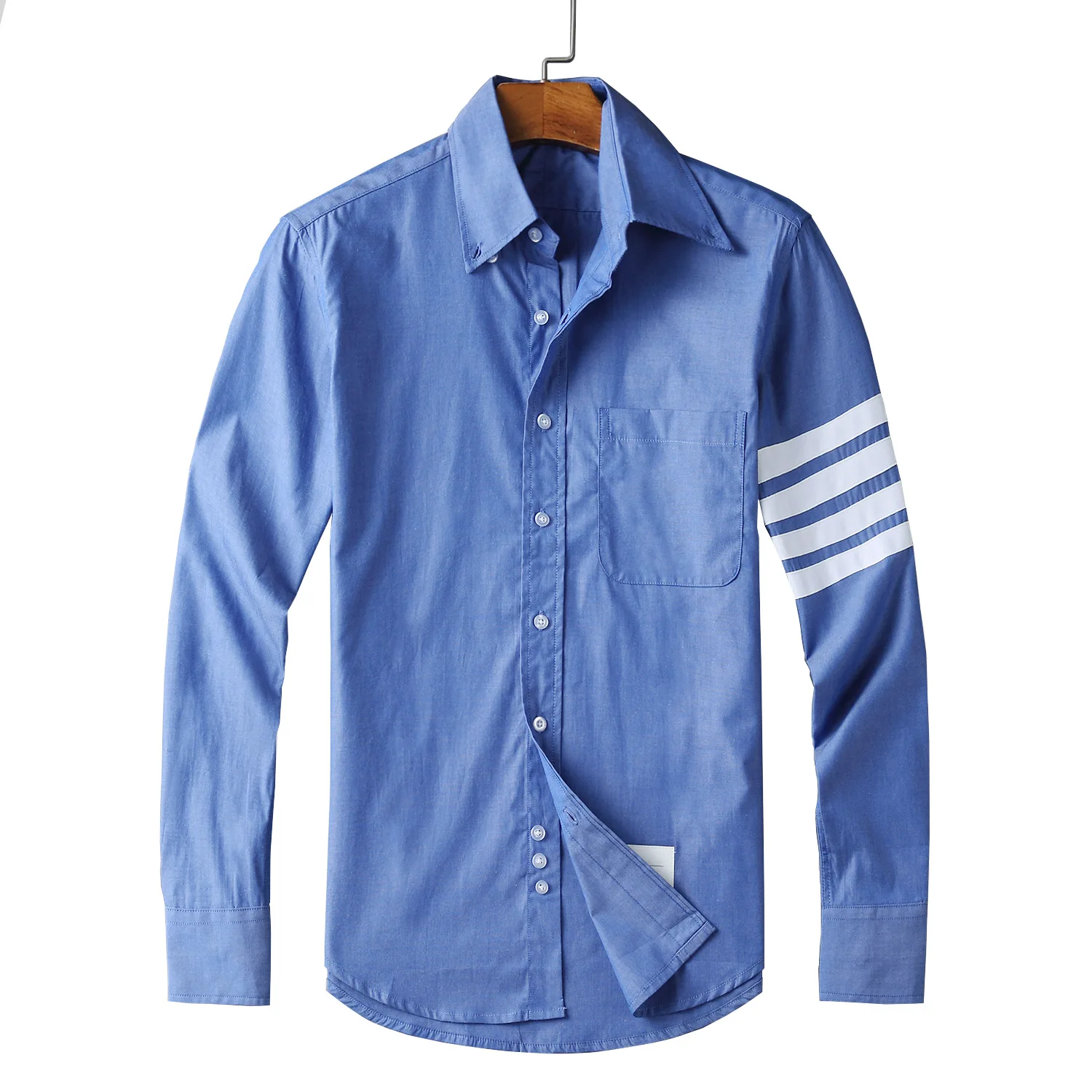 TB Casual Shirt Man New Shirts Men Turn Down Collar Slim Blue Long Sleeve Casual Shirt Thin Spring Summer Men's Clothing