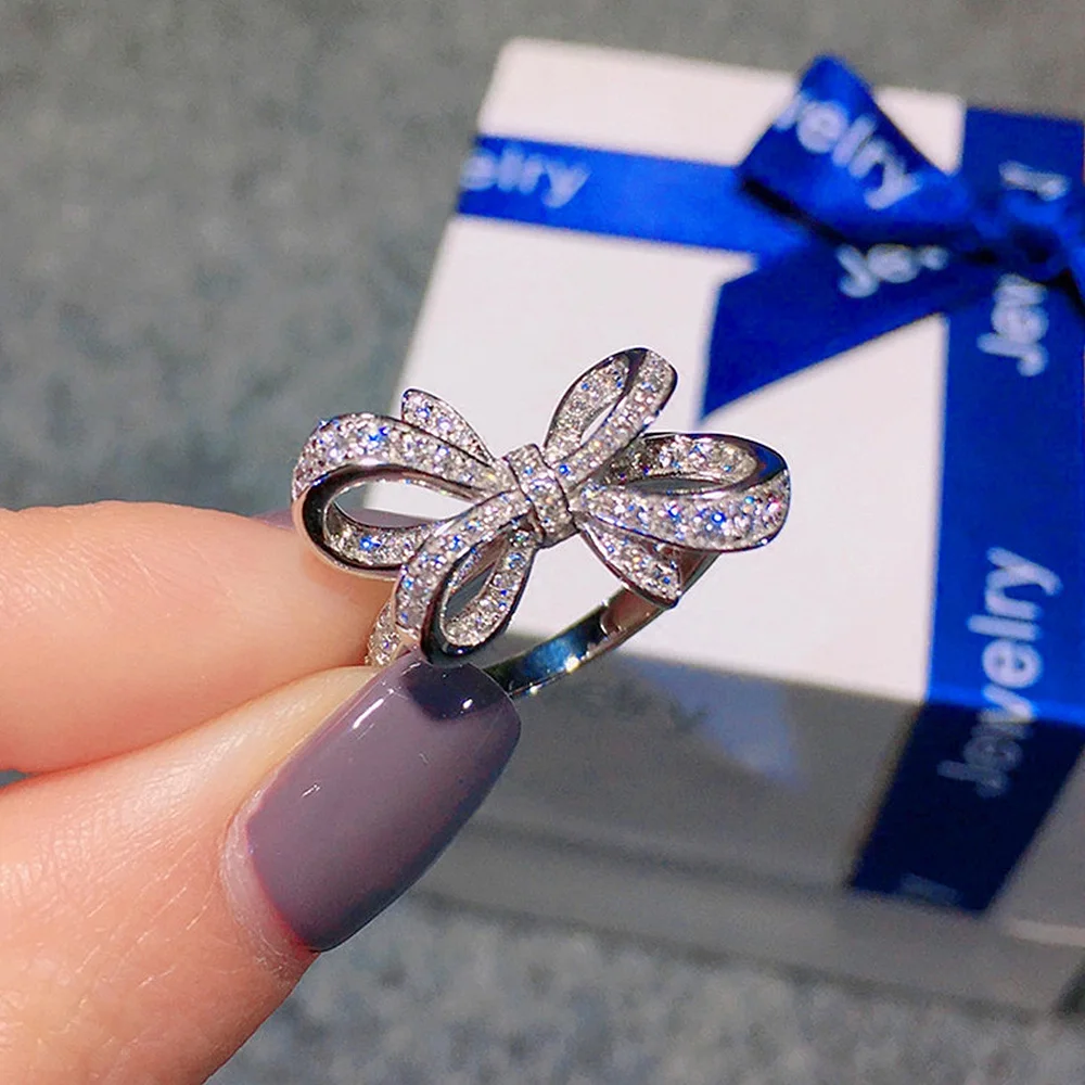 

ZHIXUN Romantic Bow Shape Cubic Zirconia Wedding Bands Rings for Women Fancy Anniversary Gift Statement Rings Luxury Jewelry New