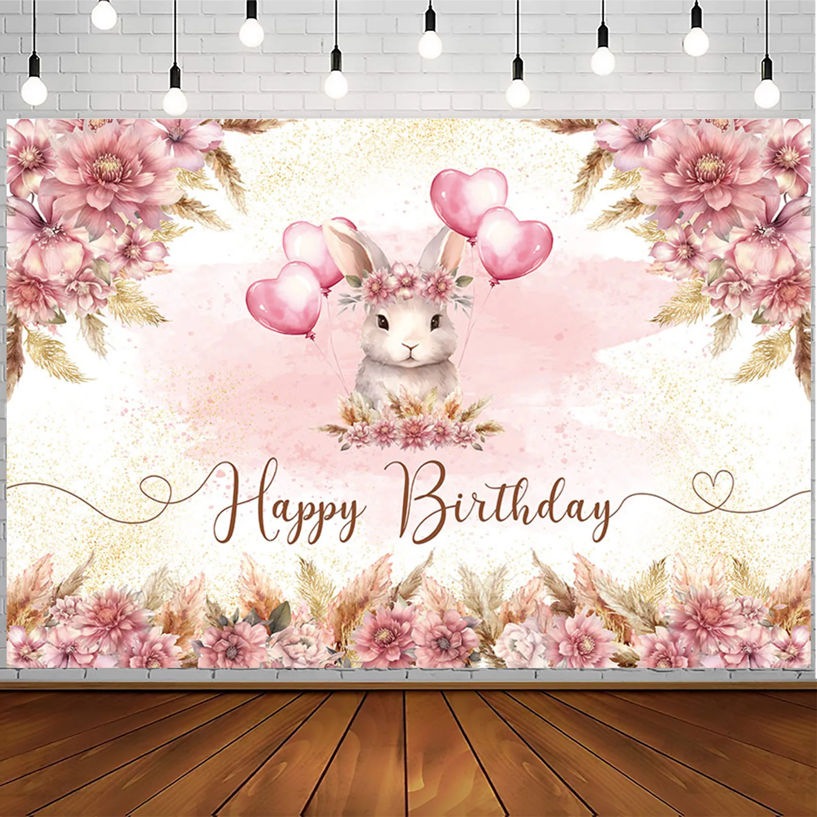 Бохо День Рождения Фон Кролик Богемный Цветок Розовый Пасхальный Украшение