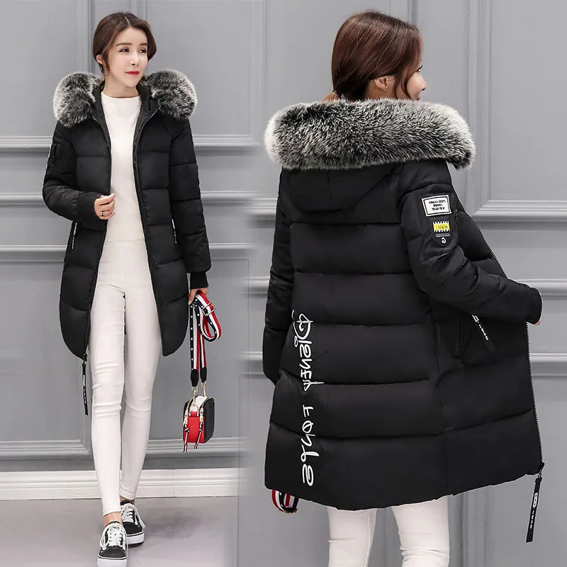 

Winter women's cold coat down padded jacket South Korean fashion big hair collar long thick women's coat