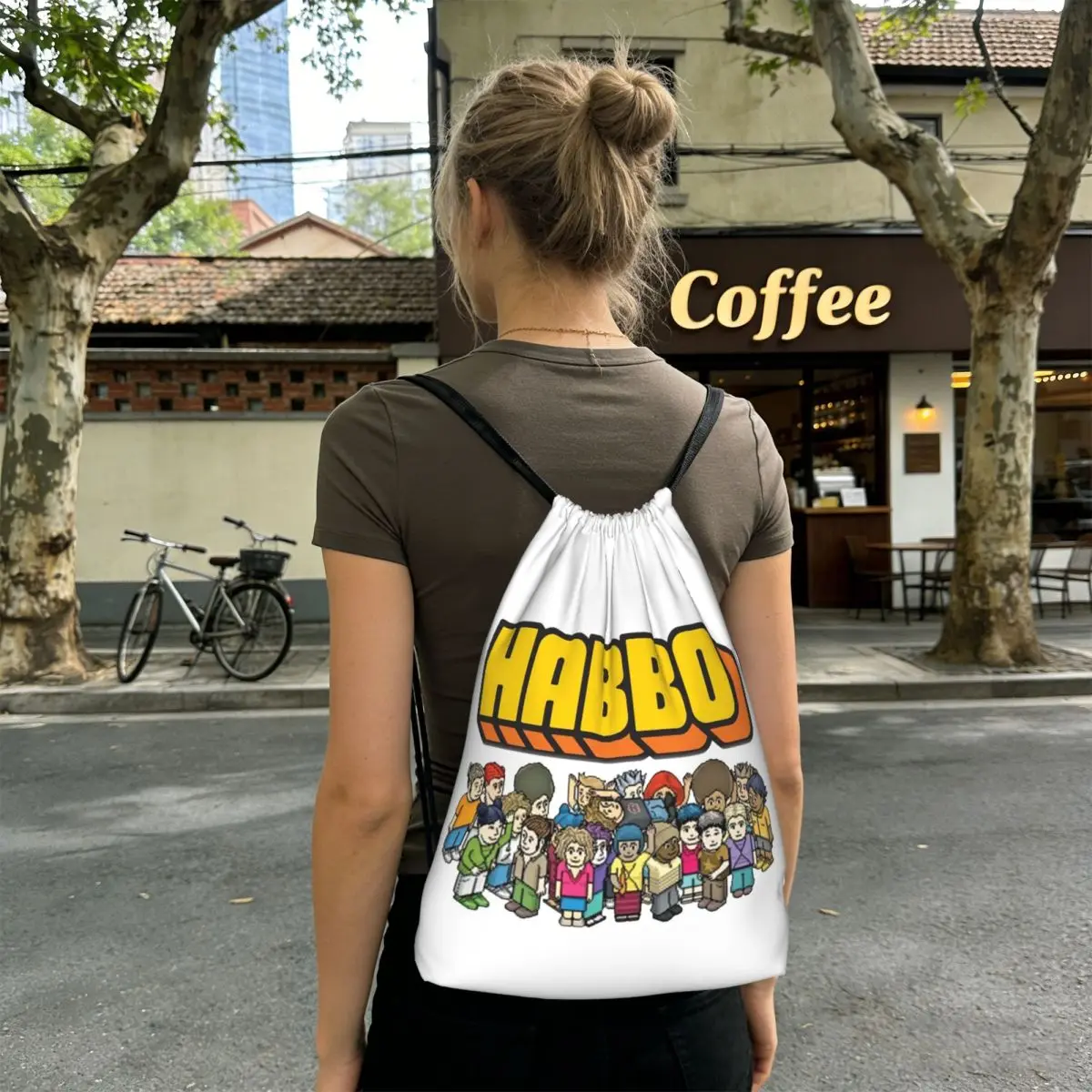 Фото Рюкзаки Game Habbo Hotel, многофункциональные сумки на шнурке, сумки для мелочей, сумки для книг для мужчин и женщин, школьные сумки №1