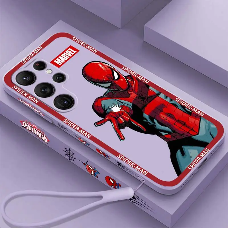 

Marvel SpiderMan Avengers Art Phone Case For Samsung Galaxy S23 S22 S21 S20 FE S10 Ultra Plus Lite 5G Liquid Left Rope Cover