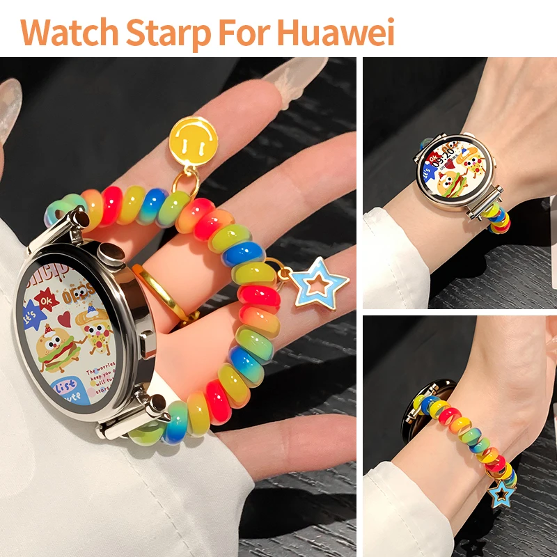 Фото Резиновый ремешок-пружинка Rainbow для Huawei Watch GT6 GT5 GT4 3, силиконовая резинка для волос/браслет для Huawei Band 10 9 8 NFC №1