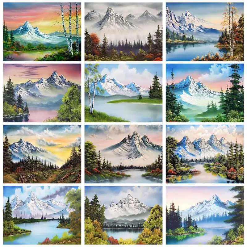

CHENISTORY Rhinestones 5D Diamond Painting Frame Cross Stitch Kits Mountain River Landscape Mosaic Diamond Artwork For Handiwork