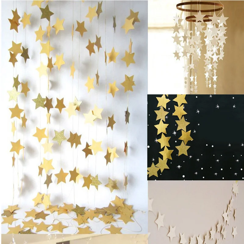 

Star decoration flag Five pointed star paper string pull Citi ornaments pendant birthday party decoration Star colored flag