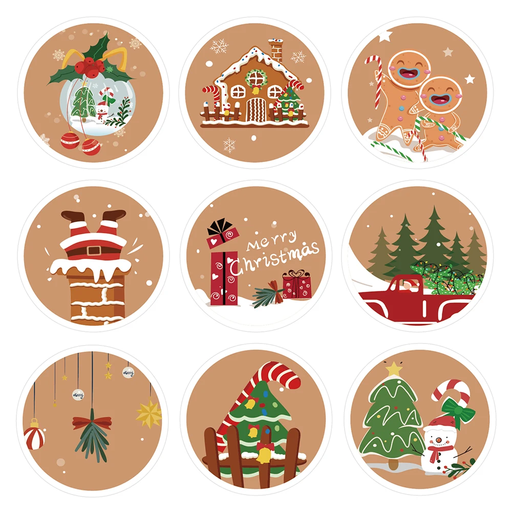 

KK126 180pcs 1.5inch Round Labels Merry Christmas Party Sticker for Candy Bags Gift Box Cake Boxes Packaging New Year Stickers