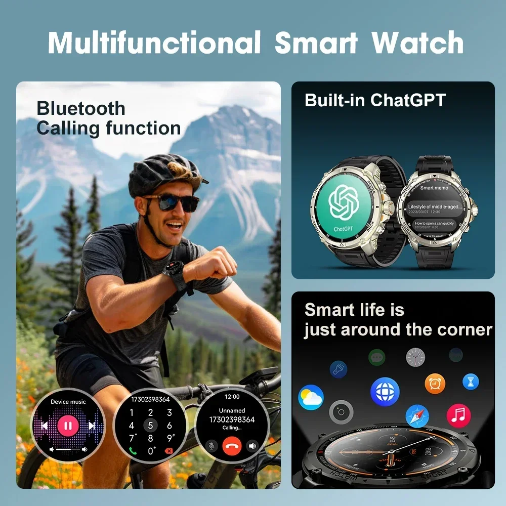 Фото Смарт-часы KUMI U5 PRO с AMOLED-экраном 1,43 дюйма, GPS, Bluetooth-вызовами, измерением пульса, оксиметрией, функцией SOS, для мужчин и женщин, для активного отдыха №4