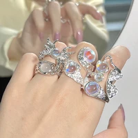 exaggerated silver colour vintage round opal ring simple fashion rings for women girl fashion fine wedding jewelry