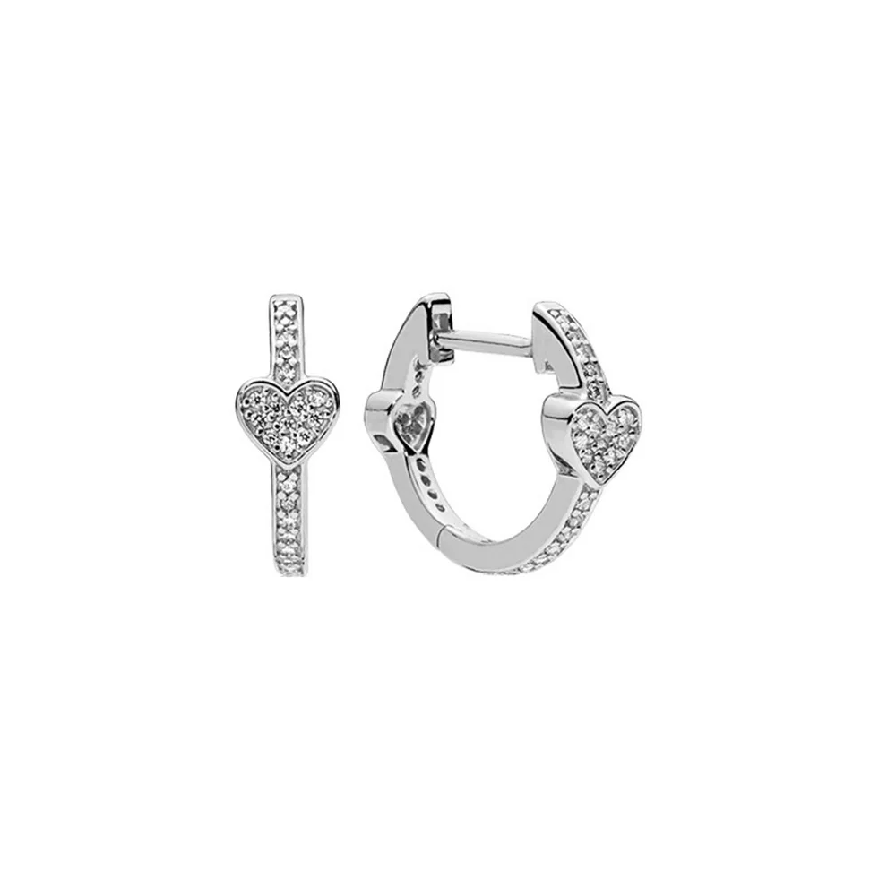 

Sparkling Heart Shape Hoop Earrings 925 Silver Fit for Pandora Luxury DIY Exquisite Ladies Jewelry Gifts