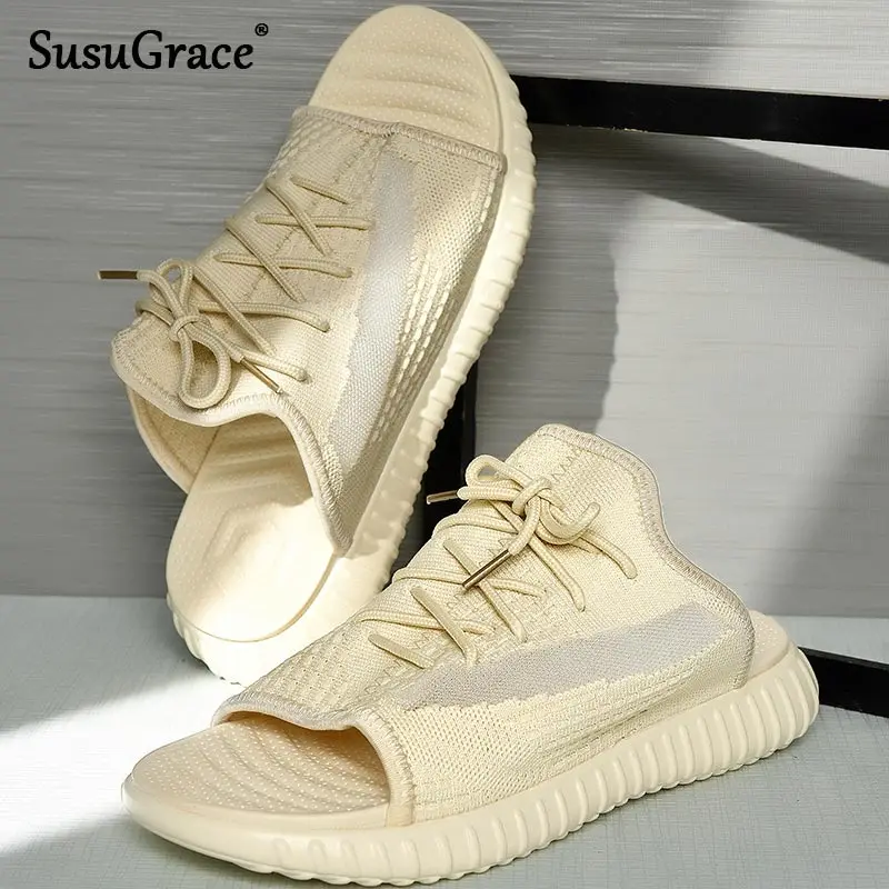 

Susugrace Size 47 Men Sandals Summer Fashion Casual Mesh Slippers for Couple 2022 New Outdoor Stylish Women Shoes Unisex Flats