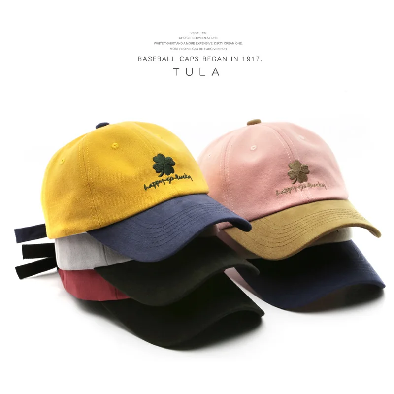 

Cotton Baseball Cap for Women and Men Casual Four-Leaf Clover Embroidery Hip Hop Snapback Hat Summer Sunscreen Caps Dad Hats