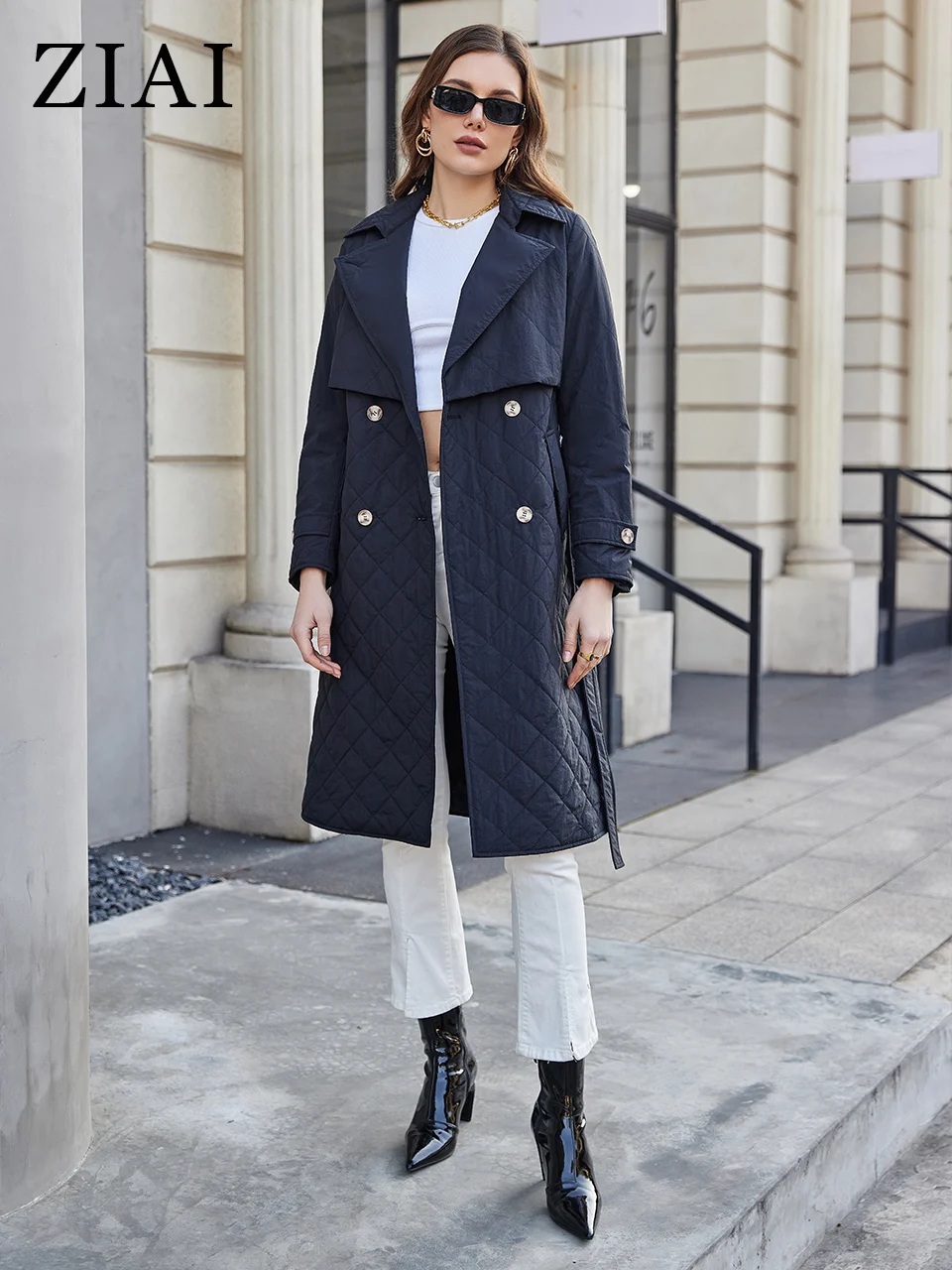 ZIAI 2023 NEW Women's spring jacket long belt Large lapel Classic double-breasted trench coat Thin Cotton parkas ZM-20297