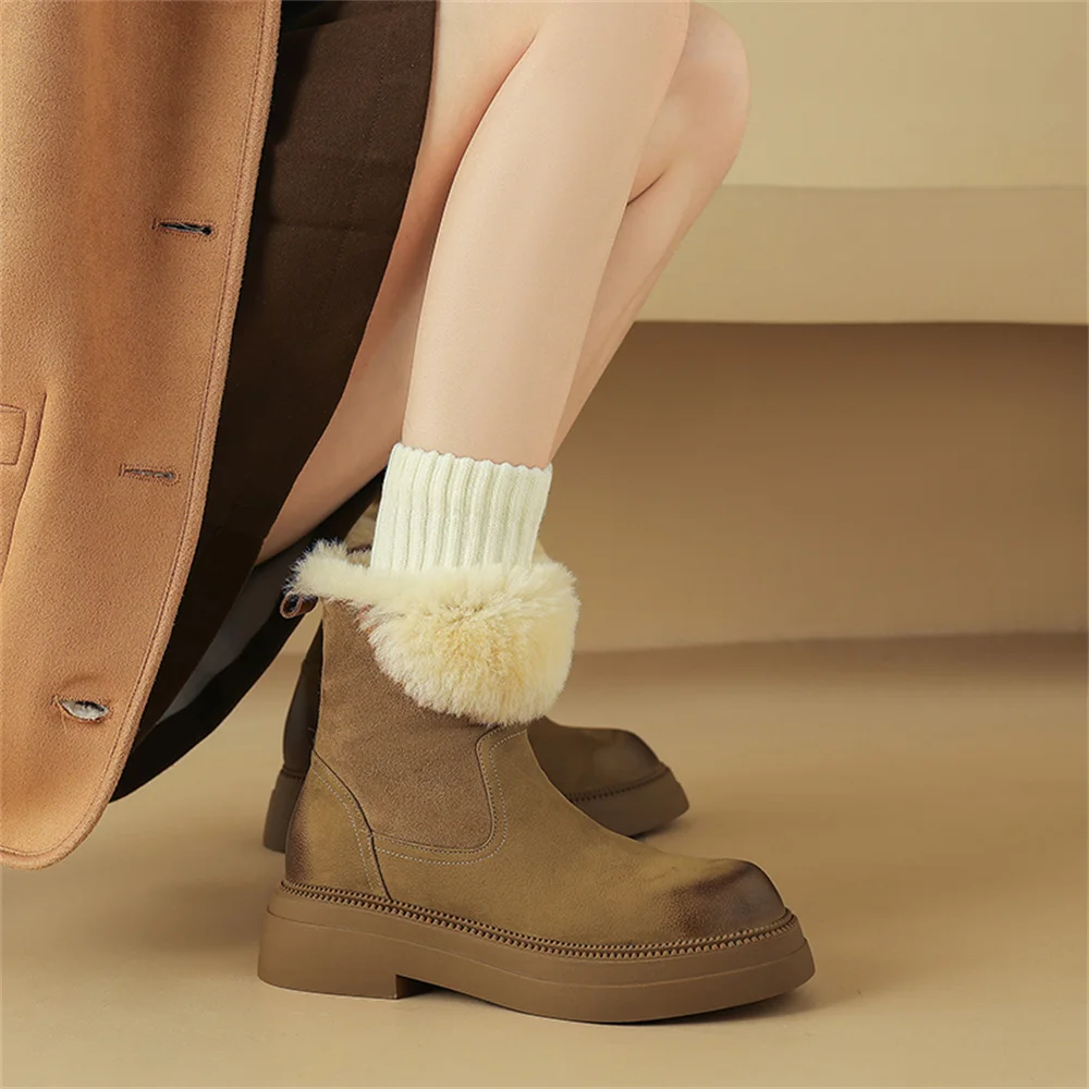 FEDONAS модные теплые женские ботильоны из натуральной кожи шерстяные зимние
