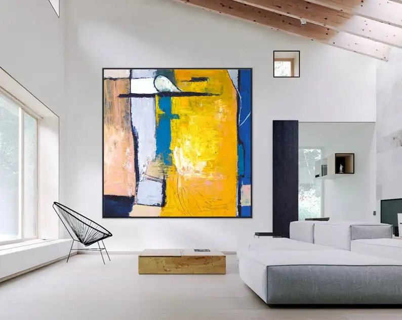 

Абстрактная живопись, Большой акриловый холст, настенное искусство, желтая экспрессионизм, оригинальная современная живопись, Настенная ж...