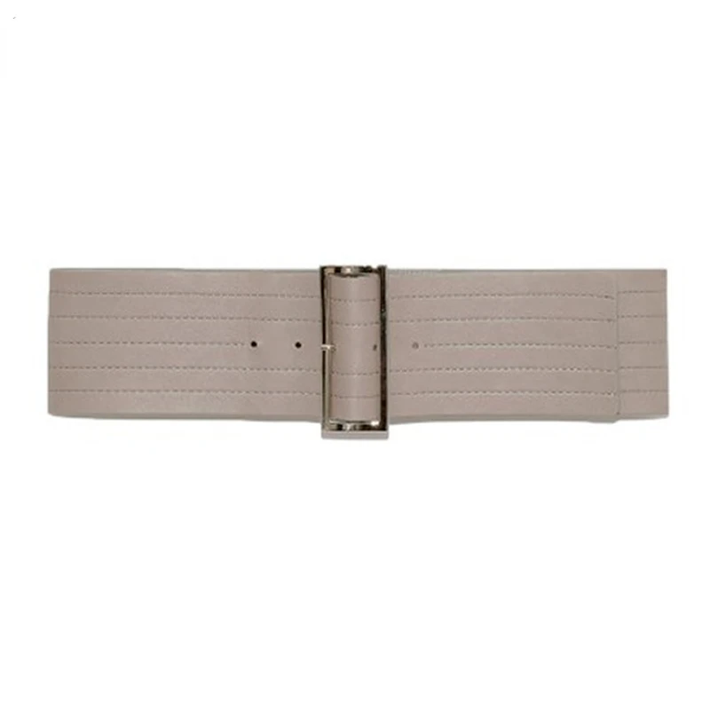 

2022 Autumn Winter New Women Waistband Simple Solid Leather Perforated Metal Button Wide Waist Belt Designer Girdle
