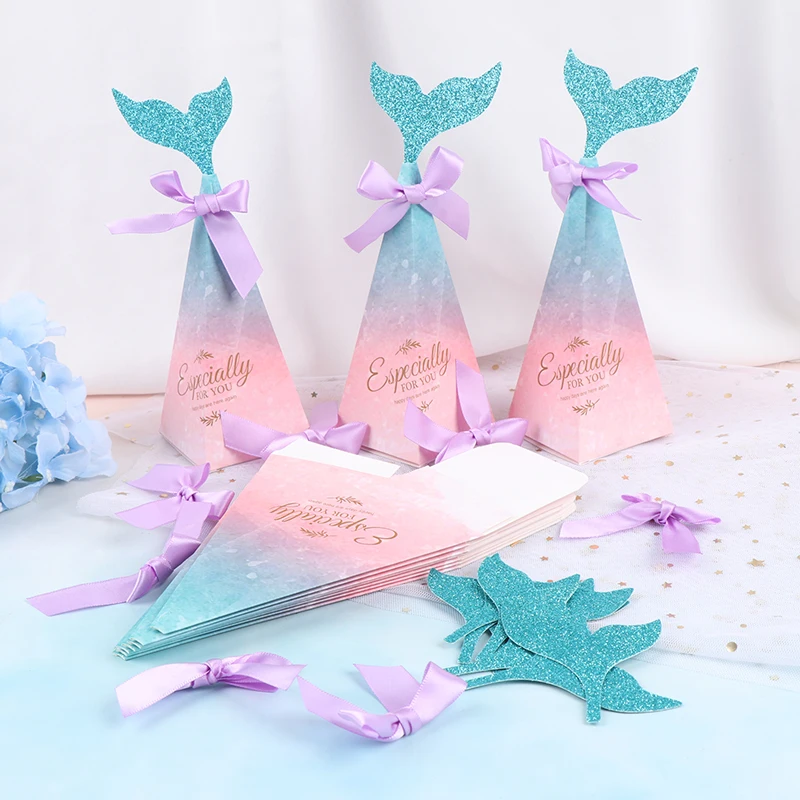 Es Colorful Mermaid Tail Bow Knot Gifts Box Kids Favors Wedding Theme Gift Bags&wrapping Supply Коробка