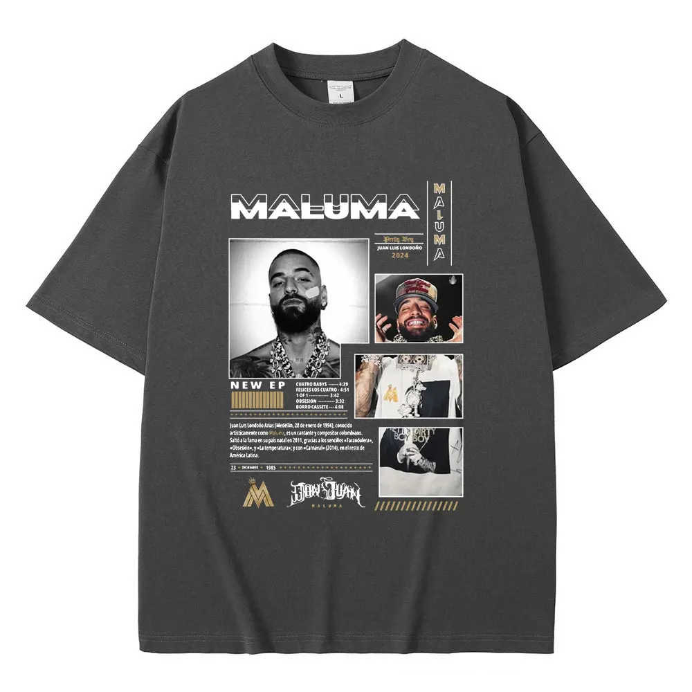 Фото Футболки с обложкой музыкального альбома Singer Maluma для мужчин и женщин, повседневная хлопковая футболка, мужские модные футболки большого размера в стиле хип-хоп, рэп, уличная одежда №2