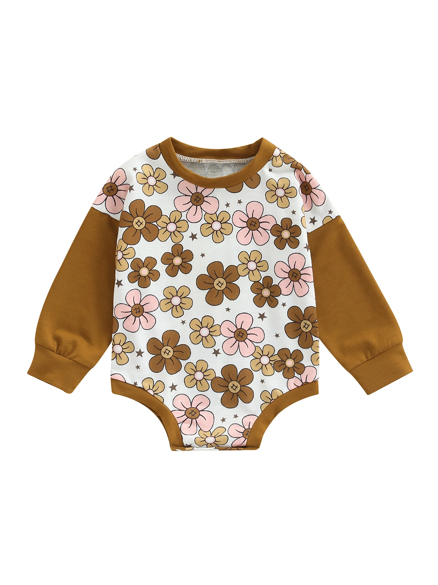 

Newborn Baby Girl Cute Fall Winter Clothes Long Sleeve Patchwork Sweatshirt Romper Oversized Floral Pullover Sweater