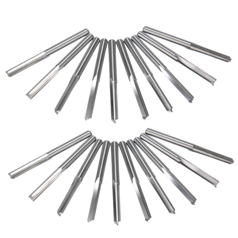 

20 Pcs Tungsten Steel CNC Router Bits 2 Flute Straight Slot Wood MDF Milling Cutter 3.175Mm Shank Straight Router Cutter