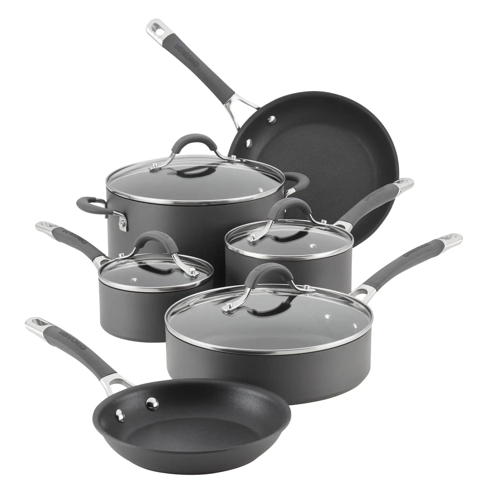 

10-Piece Radiance Hard-anodized Nonstick Pots and Pans Set/Cookware Set, Gray