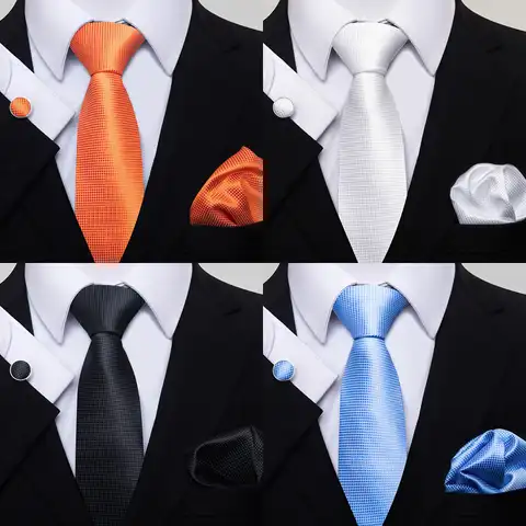 Модный праздничный подарок галстук карманные квадраты набор запонок галстук мужской однотонный черный белый свадебные аксессуары для раб...