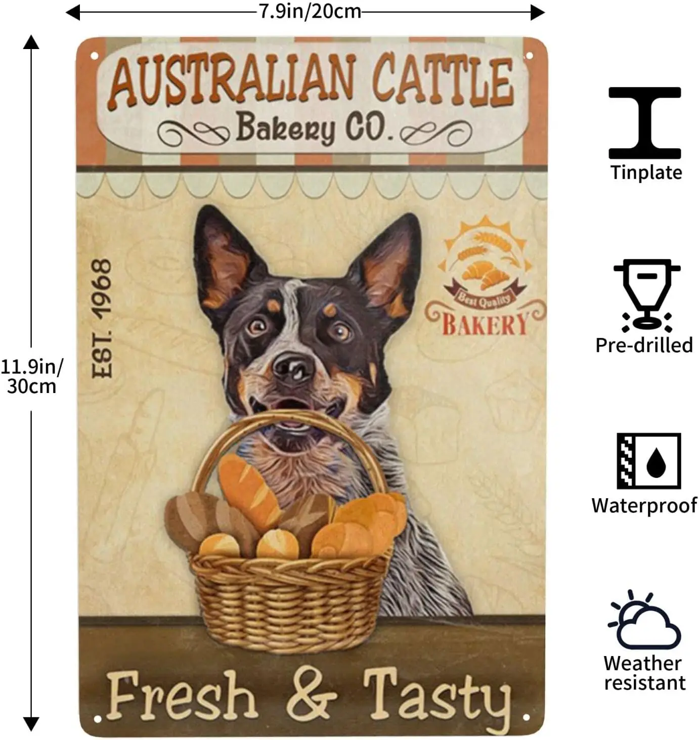 Metl Tn Sgn ustrln Cttle Dog Wll Decor rt для Cfe Br Resturnt Supermrket Магазин Best Gfts de 8 x 12 nches