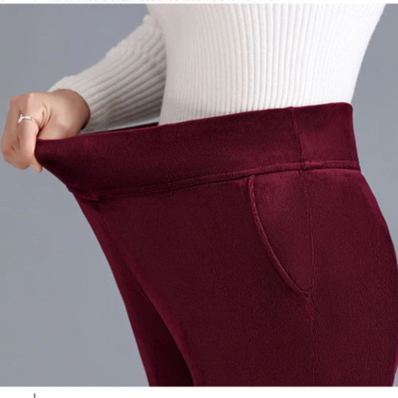 Зимние леггинсы женские золотые бархатные однотонные толстые брюки с высокой