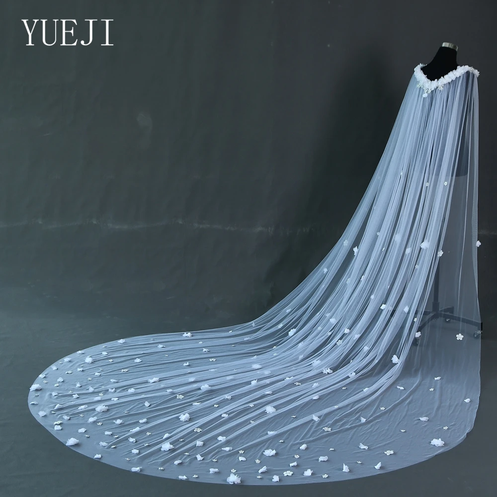 YUEJI элегантная 3d Цветочная Свадебная накидка с длинным шлейфом свадебный