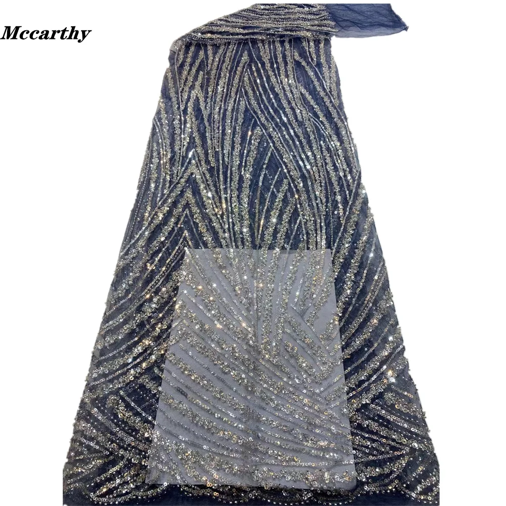 

Mccarthy роскошное кружевное искусственное кружево 2021 вышивка сетчатая кружевная ткань с бисером африканская Свадебная кружевная ткань