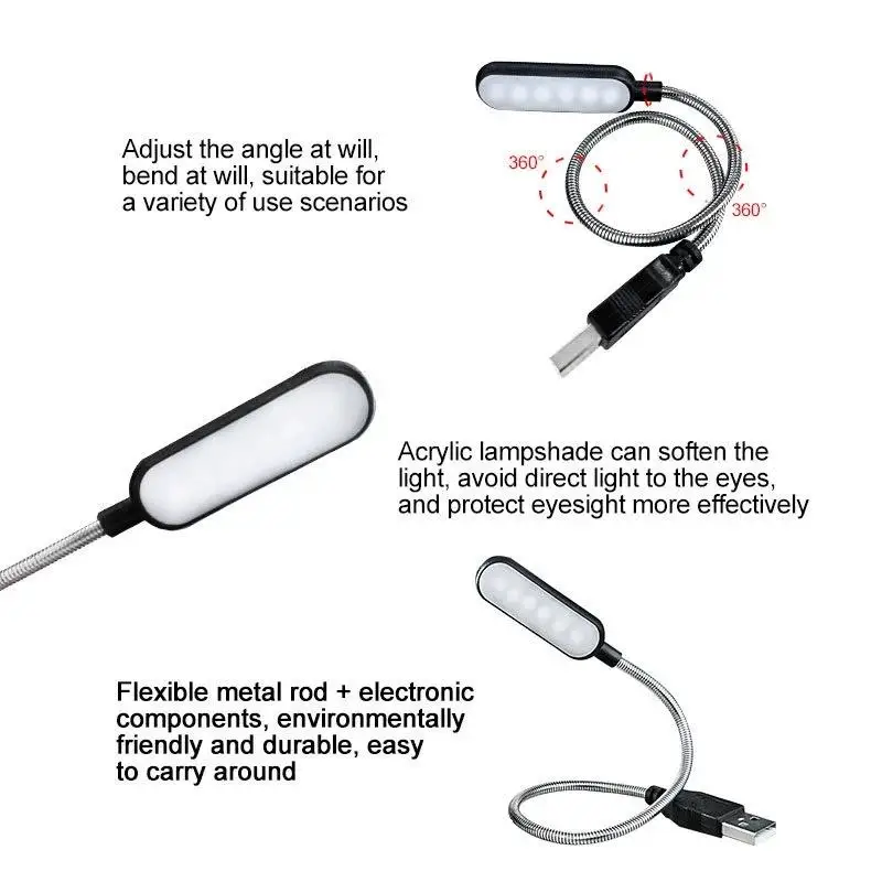 Фото 【MA】1 шт. Мини USB LED-лампа для чтения, гибкая лампа для чтения, портативный ночник для повербанка, ноутбука, ПК, компьютера №3