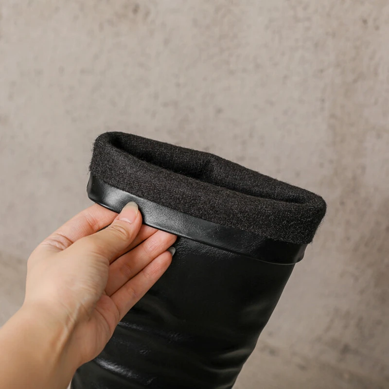 Женская обувь до колена с круглым носком на квадратном каблуке 4 см