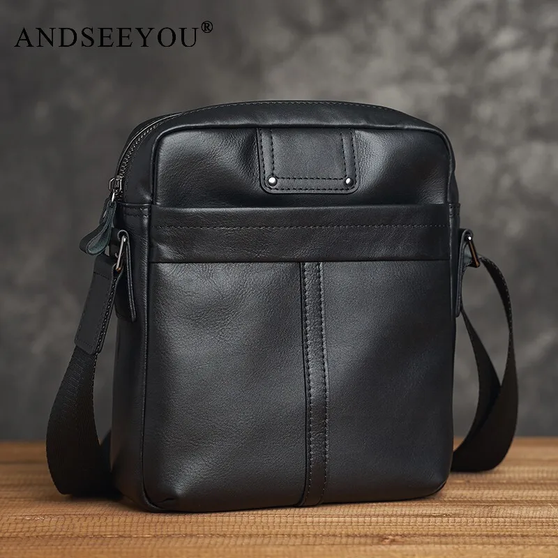 

Брендовая Новая мужская кожаная сумка Andseeyou через плечо, повседневная простая сумка-мессенджер, сумка из первого слоя воловьей кожи для iPad, вертикальная маленькая сумка из воловьей кожи