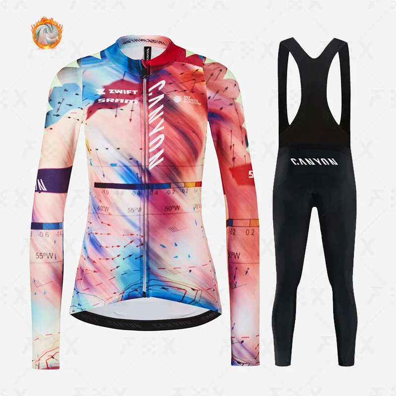 

canyon Winter Thermal Fleece Cycling Set women Mountian Bicycle Clothing Suit Ropa Ciclismo MTB uniform Road Racing Bike Jersey