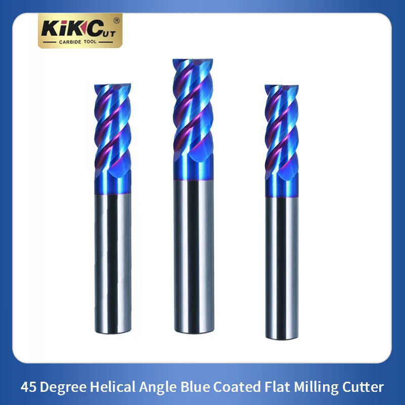 Milling Tools 4 Flutes Carbide CNC Machine Tool 45 Degree Helical Angle Blue Coated Flat Milling Cutter