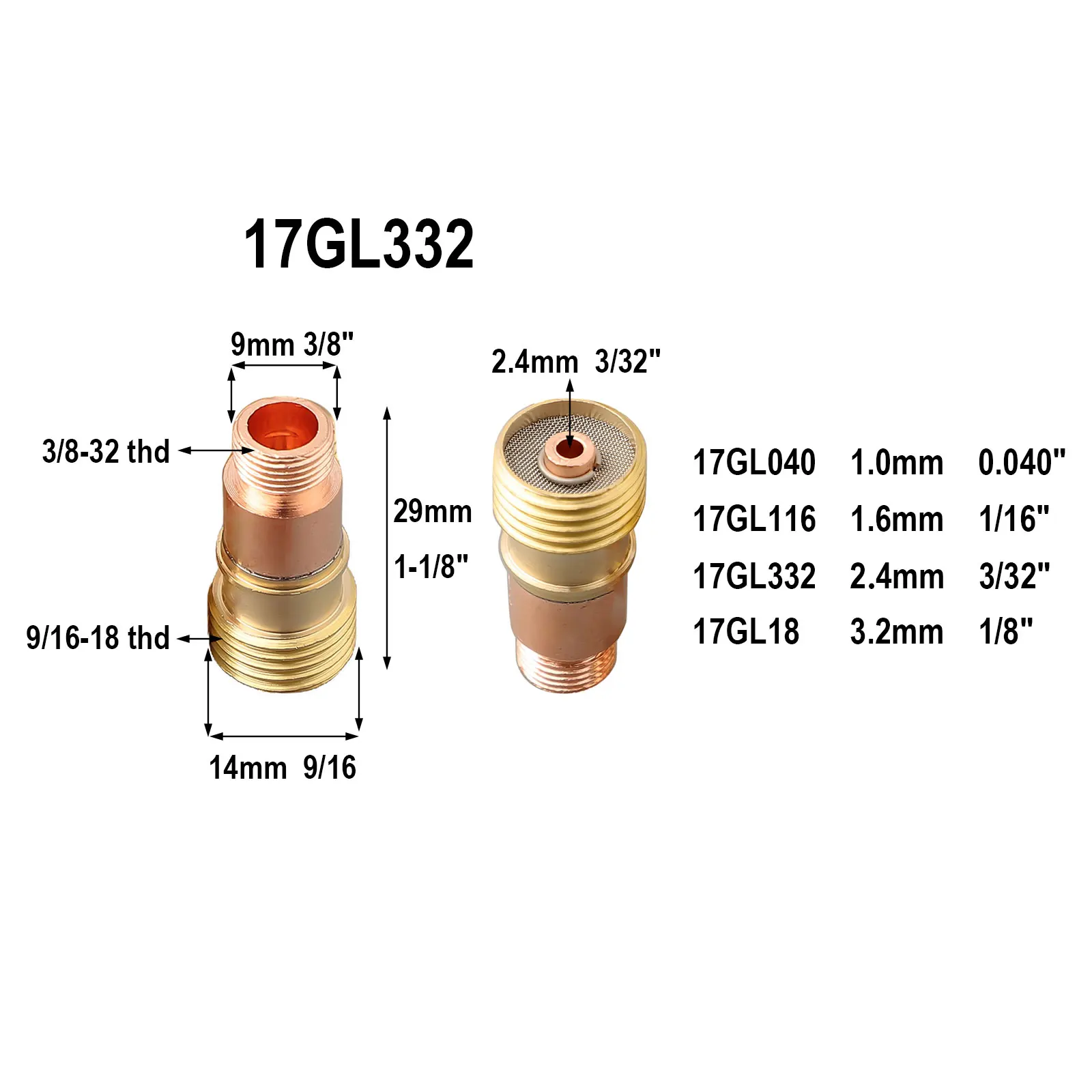 Профессиональный комплект цанг TIG с 20 шт. для газовых линз Stubby 17GL332 10N24S и моделей DB