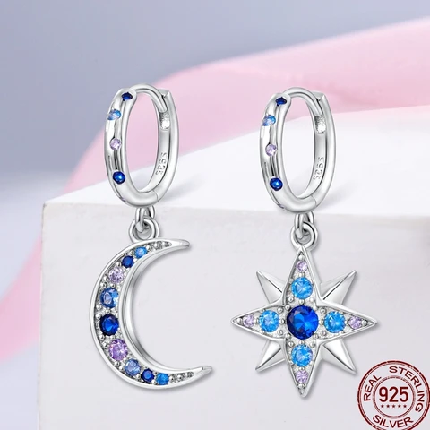 Новые серьги Star Moon из стерлингового серебра 925 пробы со звездой и солнцем, классический дизайн, подходящие для вечеринки, изысканные ювелирные изделия, подарок