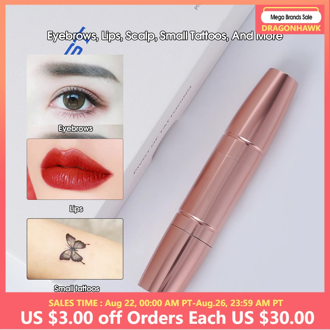Mast Tattoo Magi Rose Gold Color Powerful RCA Permanent Makeup 2.0 and 3.0 Stoke Rotary Pen Machine Can Be Used As Eyebrows Lips