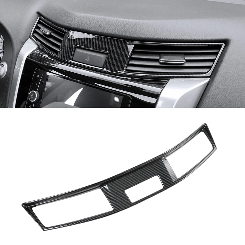 

For Nissan Navara NP300 2017 2018 2019 Car styling Carbon fiber Center Console Air Conditioning Outlet frame cover Stickers trim