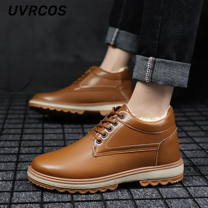 

Men Winter Boots Velvet Thick-soled Snow Comfortable And Fashionable Round Toe Spring Plus Warm Loafers Leather The New Listing