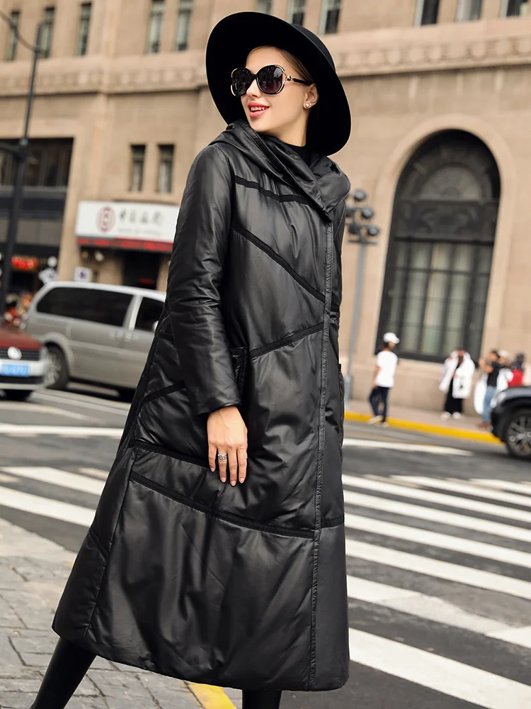 

2023Leather jacket,Women's Winter Sheepskin Coat Fashion White Duck Down Jackets Woman Hooded Parkas Female Coats Cuero Genuino