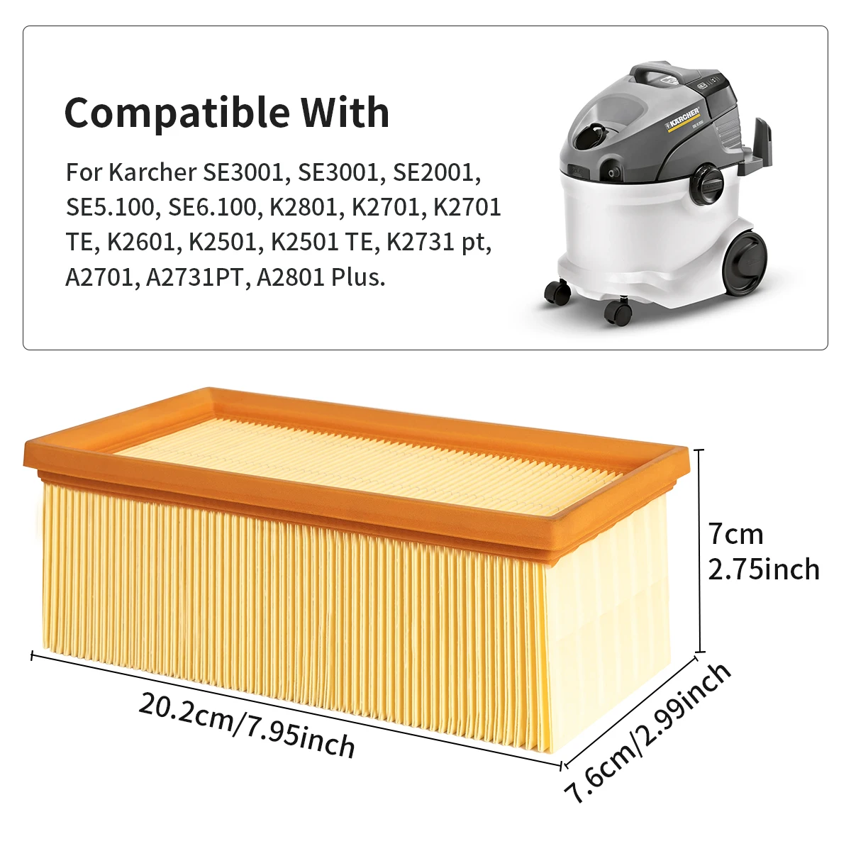 Фото HEPA-фильтр SE3001 для пылесосов Karcher SE3001, SE2001, SE6.100, K2801, K2701, K2601, K2501, TE 6.414-498.0 №2